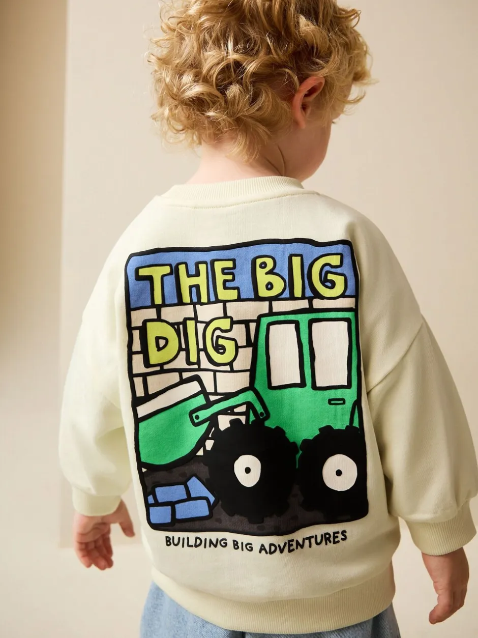 Truien En Breisels|Sweaters En Hoody´S*Next Buttermilk Yellow Digger - Jersey sweatshirt met ronde hals en print op de rug (3mnd -7jr)