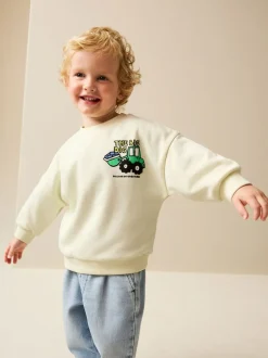 Truien En Breisels|Sweaters En Hoody´S*Next Buttermilk Yellow Digger - Jersey sweatshirt met ronde hals en print op de rug (3mnd -7jr)