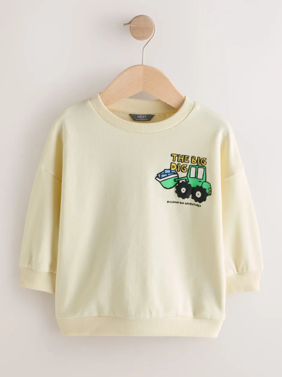 Truien En Breisels|Sweaters En Hoody´S*Next Buttermilk Yellow Digger - Jersey sweatshirt met ronde hals en print op de rug (3mnd -7jr)