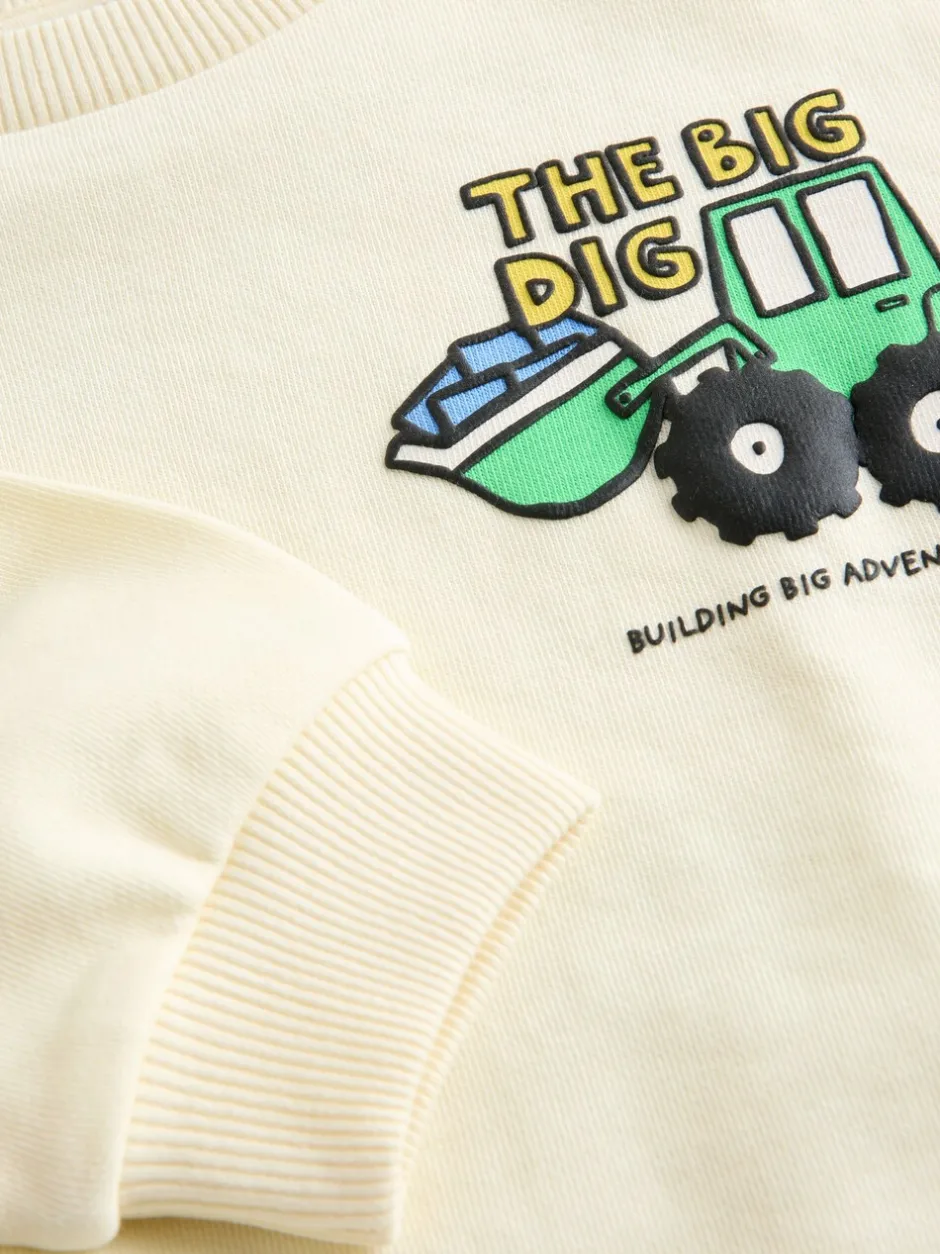 Truien En Breisels|Sweaters En Hoody´S*Next Buttermilk Yellow Digger - Jersey sweatshirt met ronde hals en print op de rug (3mnd -7jr)