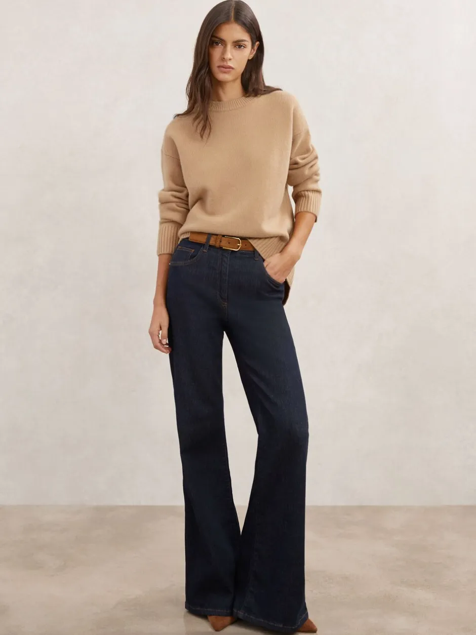 Gebreide Kleding|Reiss Camel - Ella wollen kasjmier trui met ronde hals