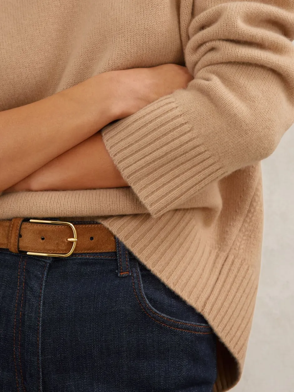 Gebreide Kleding|Reiss Camel - Ella wollen kasjmier trui met ronde hals