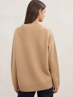 Gebreide Kleding|Reiss Camel - Ella wollen kasjmier trui met ronde hals