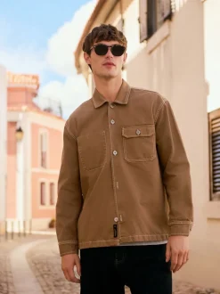 Jassen En Jacks|Next - Canvas Shacket Overshirt Camelbruin