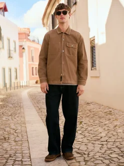 Jassen En Jacks|Next - Canvas Shacket Overshirt Camelbruin