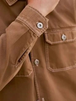 Jassen En Jacks|Next - Canvas Shacket Overshirt Camelbruin