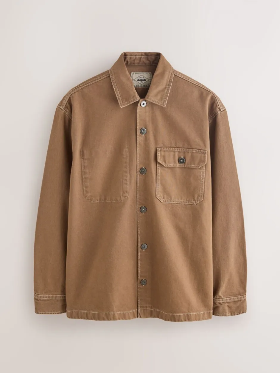 Jassen En Jacks|Next - Canvas Shacket Overshirt Camelbruin