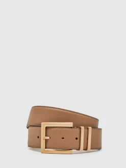 Ceintuurs|Reiss - Brompton leren riem met vierkante gesp Camel/taupe