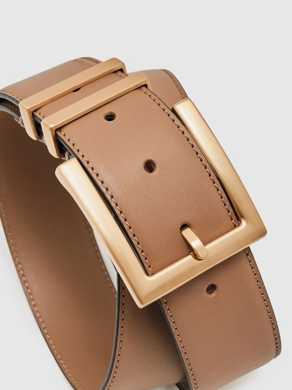 Ceintuurs|Reiss - Brompton leren riem met vierkante gesp Camel/taupe
