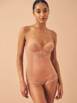 Shapewear|Next - Kanten body met cups en sterke buikcorrectie Caramel-nude