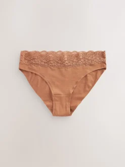 Onderbroeken*Next Caramel-nude - Katoenen kanten slipjes 4 stuks
