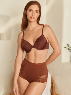 Shapewear*Next - Verpakking van 2 Braziliaanse slipjes met kanten achterkant en buikcorrigerend effect en print Caramel-nude