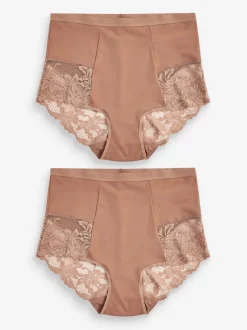 Shapewear*Next - Verpakking van 2 Braziliaanse slipjes met kanten achterkant en buikcorrigerend effect en print Caramel-nude