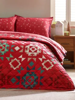 Catherine Lansfield|Catherine Lansfield - Doorgestikte beddensprei met kerstpatchwork