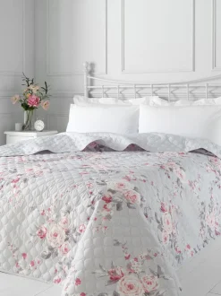 Catherine Lansfield*Catherine Lansfield - Omkeerbare doorgestikte Canterbury bedsprei met bloemenprint Grijs