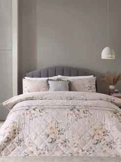 Catherine Lansfield|Catherine Lansfield - Omkeerbare doorgestikte Canterbury bedsprei met bloemenprint Roze