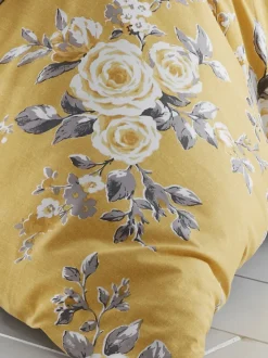 Catherine Lansfield|Catherine Lansfield - Set van Canterbury dekbedovertrek en kussensloop met bloemenprint Okergeel