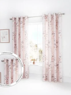 Catherine Lansfield|Gordijnen|Catherine Lansfield Canterbury ringgordijnen met bloemenprint Roze