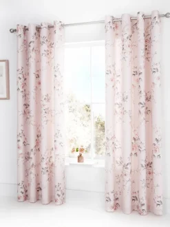 Catherine Lansfield|Gordijnen|Catherine Lansfield Canterbury ringgordijnen met bloemenprint Roze