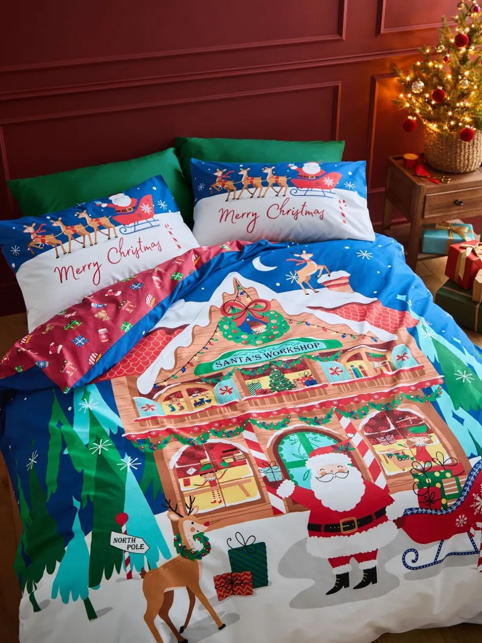 Catherine Lansfield*Catherine Lansfield Dekbedovertrekset met de werkplaats van de kerstman