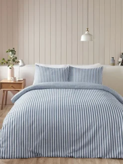 Catherine Lansfield|Catherine Lansfield omkeerbare superzachte 100% geborstelde katoenen dekbedovertrekset met strepen Chambray blauw
