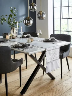 Tafellinnen En Placemats *Catherine Lansfield Set van 4 Deco Pailletten Eetkamer Placemats Zilver