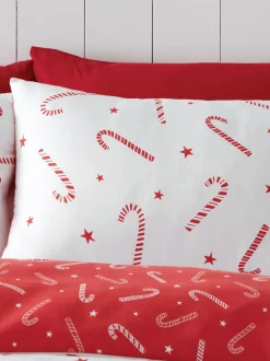 Catherine Lansfield*Catherine Lansfield strijkvrij Dekbedovertrek Set met Kerstmis Candy Cane print