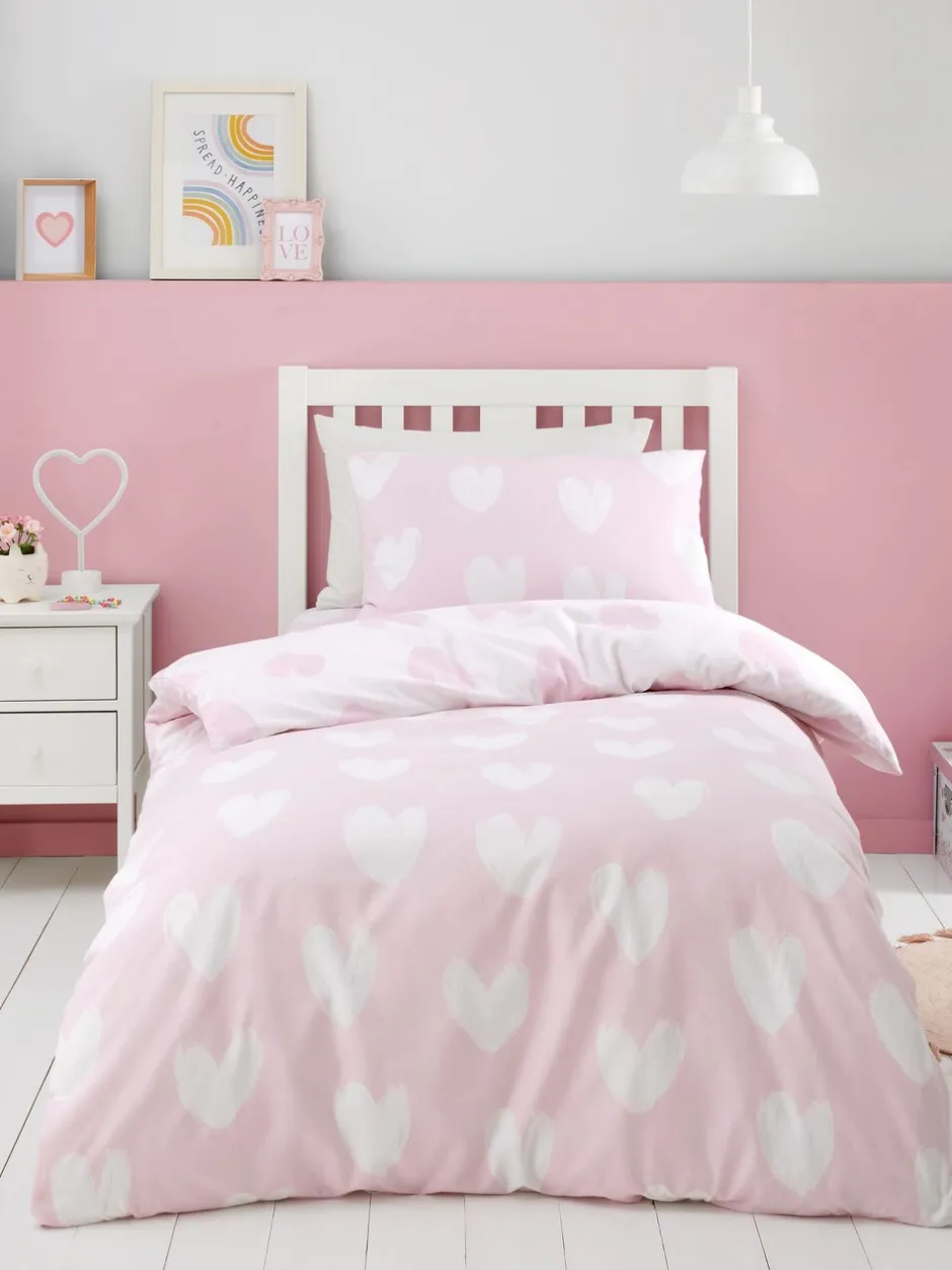 Catherine Lansfield|Catherine Lansfield Supersoft 100% geborsteld katoenen dekbedovertrekset met hartjes