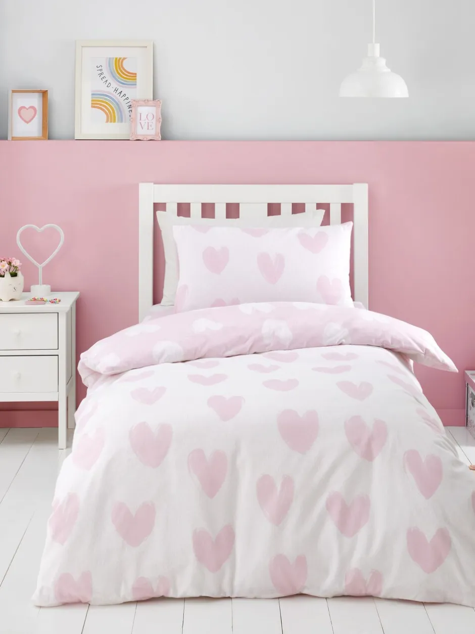 Catherine Lansfield|Catherine Lansfield Supersoft 100% geborsteld katoenen dekbedovertrekset met hartjes