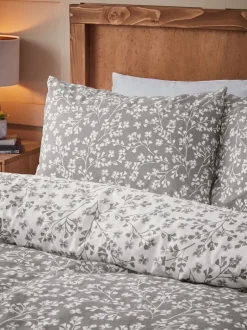 Catherine Lansfield*Catherine Lansfield superzachte 100% geborsteld katoenen dekbedovertrekset met bloemen- en bladmotief Grijs