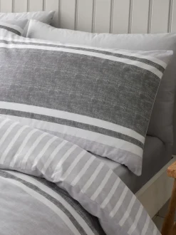 Catherine Lansfield|Catherine Lansfield Textured Banded Stripe Reversible Duvet Cover Set Antraciet