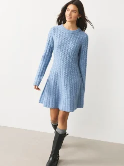 Gebreide Kleding|Jurken|Next - Mini-trui-jurk met kabelpatroon Chambray blauw