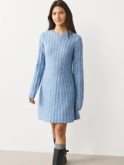 Gebreide Kleding|Jurken|Next - Mini-trui-jurk met kabelpatroon Chambray blauw