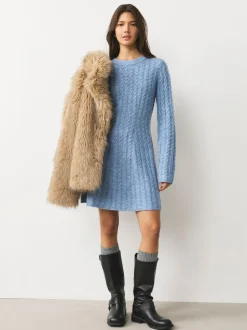 Gebreide Kleding|Jurken|Next - Mini-trui-jurk met kabelpatroon Chambray blauw