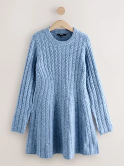 Gebreide Kleding|Jurken|Next - Mini-trui-jurk met kabelpatroon Chambray blauw