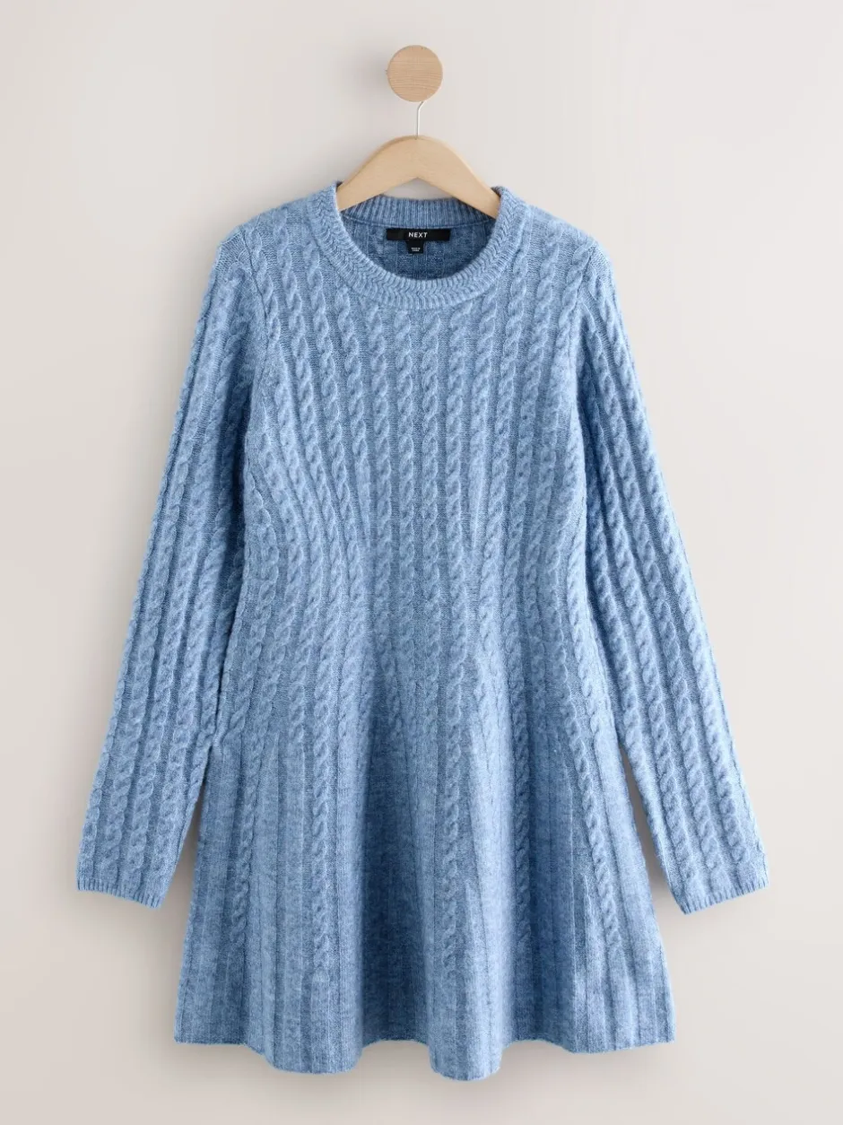 Gebreide Kleding|Jurken|Next - Mini-trui-jurk met kabelpatroon Chambray blauw