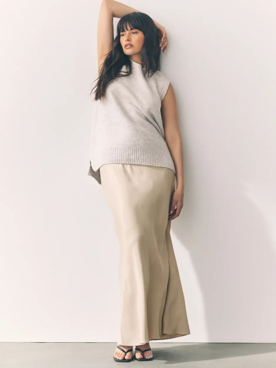Rokken|Next Champagne-goud - Satijnen midirok