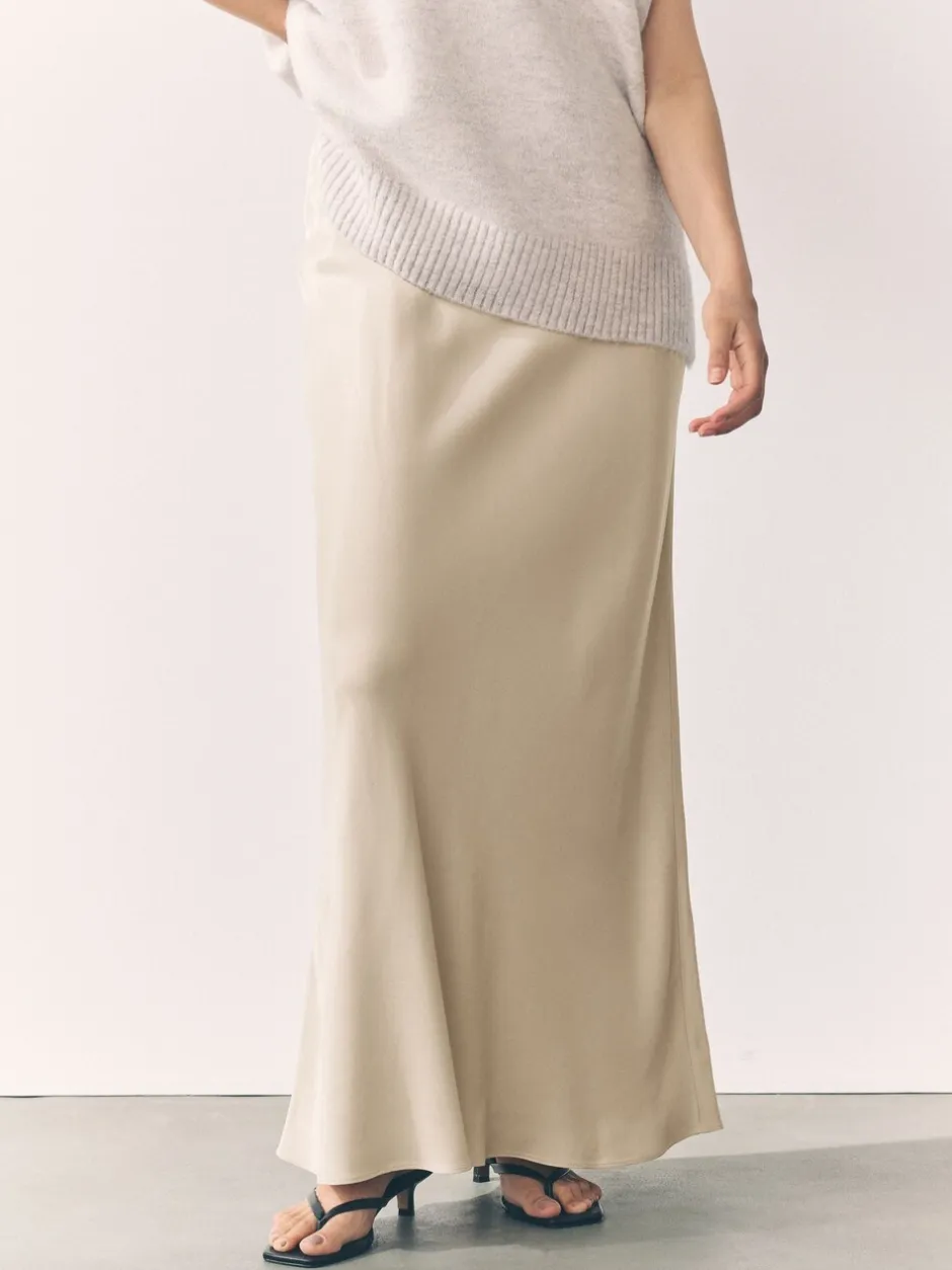 Rokken|Next Champagne-goud - Satijnen midirok