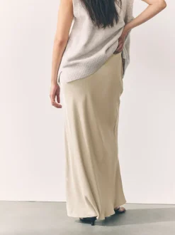 Rokken|Next Champagne-goud - Satijnen midirok