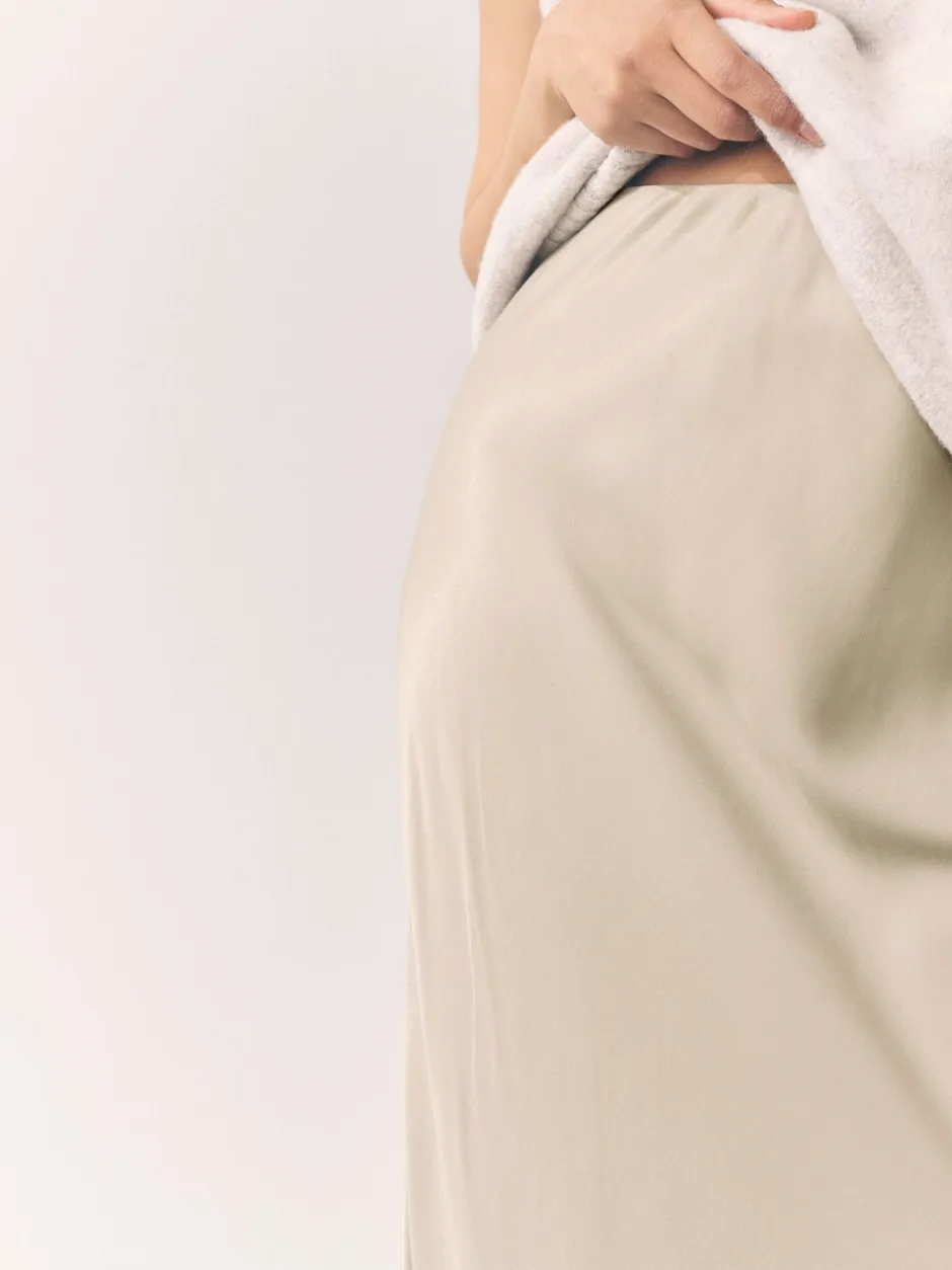 Rokken|Next Champagne-goud - Satijnen midirok
