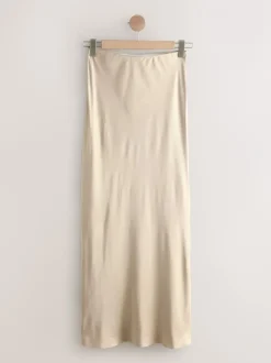 Rokken|Next Champagne-goud - Satijnen midirok