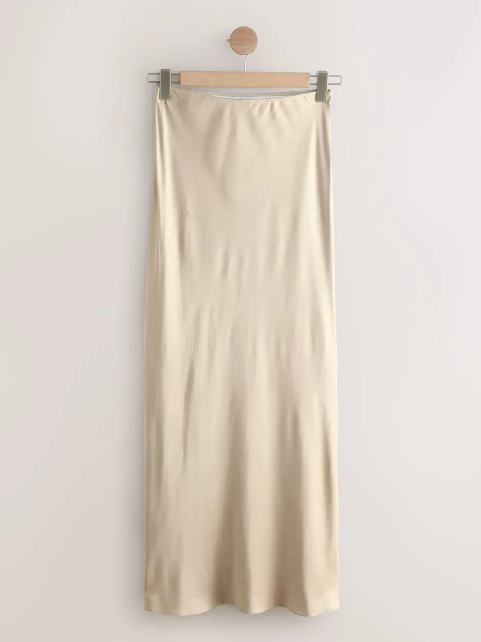Rokken|Next Champagne-goud - Satijnen midirok