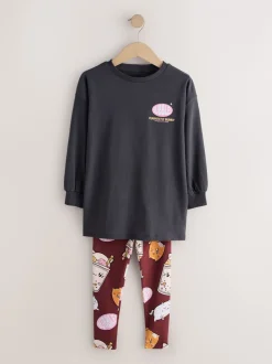 Tops|T-Shirts*Next Charcoal Grey Bubble Tea - Graphic Print Top and Leggings Set (3-16yrs)