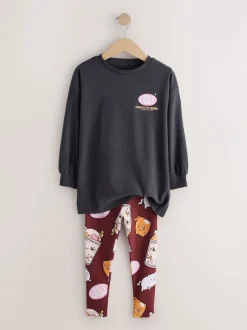 Tops|T-Shirts*Next Charcoal Grey Bubble Tea - Graphic Print Top and Leggings Set (3-16yrs)