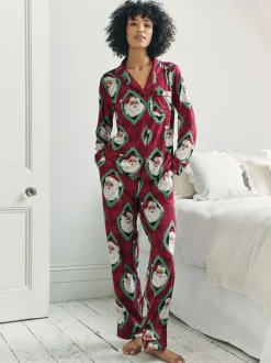 Pyjama's|Chelsea Peers Christmas Jolly Santa Print Long Pyjamas Set