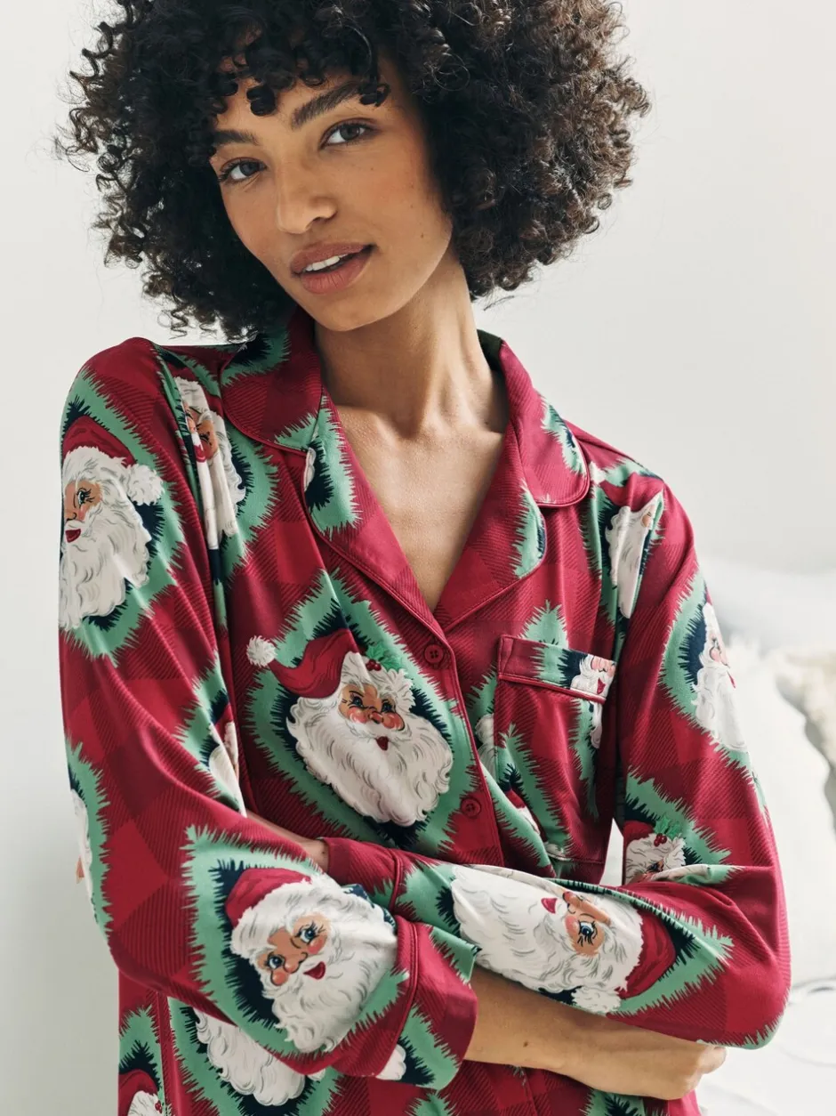 Pyjama's|Chelsea Peers Christmas Jolly Santa Print Long Pyjamas Set