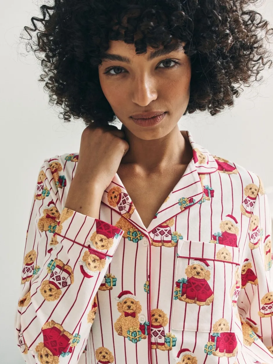 Pyjama's|Alle Nacht- En Loungekleding*Chelsea Peers Cotton Chip the Christmas Cockapoo Dog Print Long Pyjamas Set