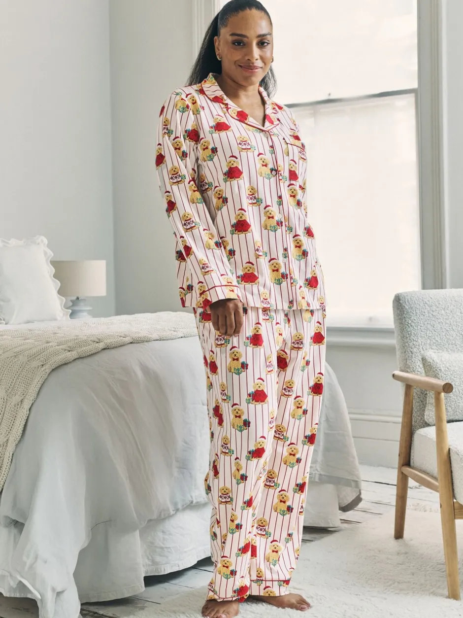 Pyjama's|Alle Nacht- En Loungekleding*Chelsea Peers Cotton Chip the Christmas Cockapoo Dog Print Long Pyjamas Set