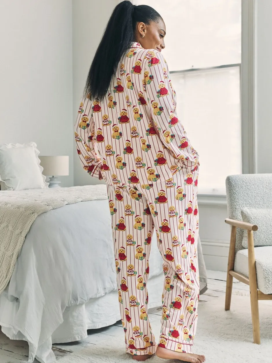 Pyjama's|Alle Nacht- En Loungekleding*Chelsea Peers Cotton Chip the Christmas Cockapoo Dog Print Long Pyjamas Set