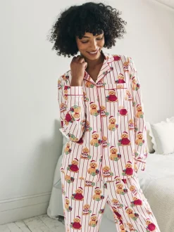 Pyjama's|Alle Nacht- En Loungekleding*Chelsea Peers Cotton Chip the Christmas Cockapoo Dog Print Long Pyjamas Set